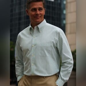 Brooks Brothers LS Stripe Button down Shirt Green Blue White Cleaned And Starch